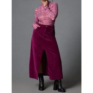 Anthropologie Pilcro The Madi Front-Slit Corduroy Skirt Size 4 Magenta Purple